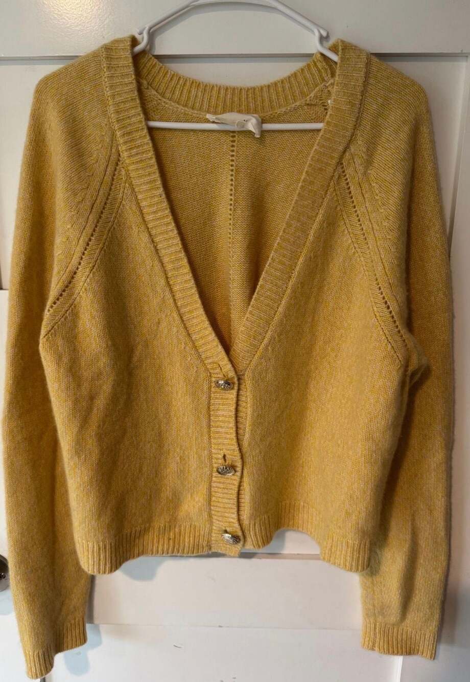 ba&sh Carila 100% Cashmere V-Neck Button-Front Cardigan in Yellow - Picture 2 of 4